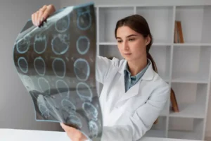 Neurologista examinando um paciente, representando os cuidados especializados em Neurologia na Clínica Life Center.